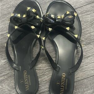 Valentino Black and Gold Studded Sandals